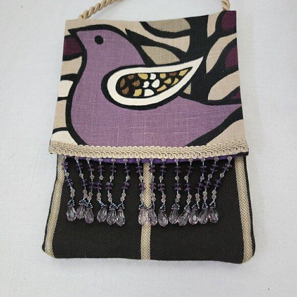 Adorable Crossbody Bag with Birds and Beads with Purple Satin Lining - Picture 4 of 10